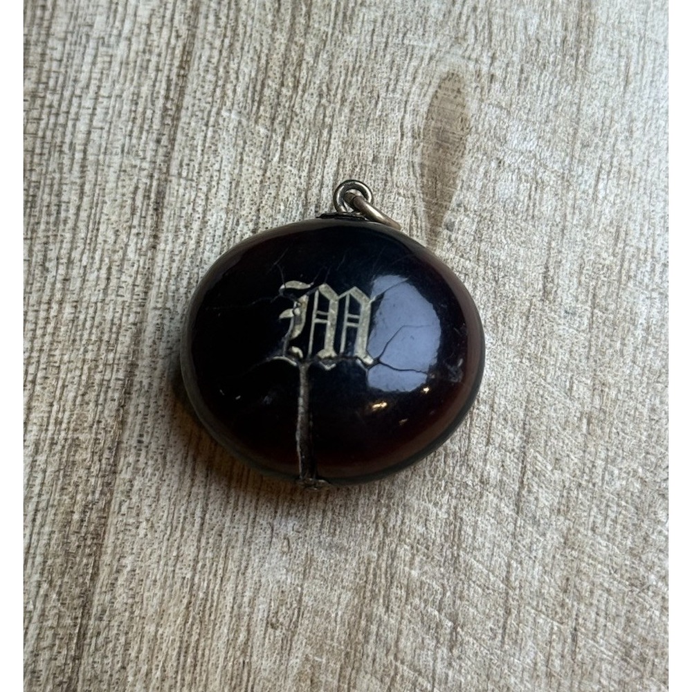 Antique Pocket Compass Pendant Charm Monogrammed "M" –‎ Cracked Case - As Is - Picture 2 of 7